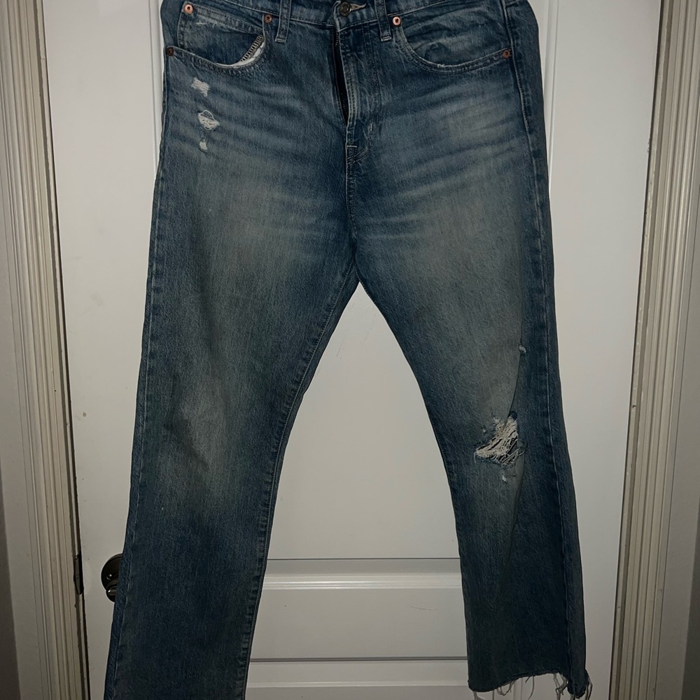 GAP Blue Straight Jeans with Distressed Details